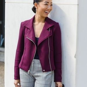 Express Textured Knit Moto Jacket in Berry, Small